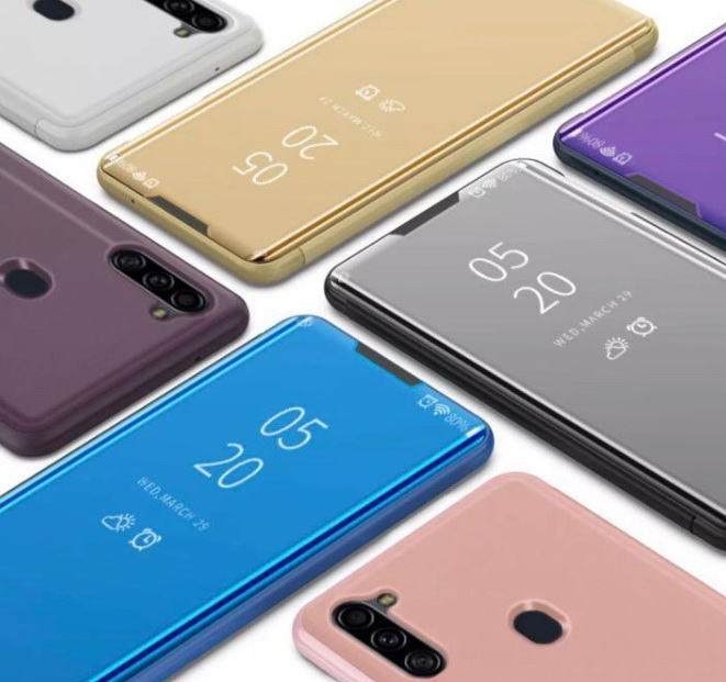 Case Samsung Galaxy M11 #เคสฝาพับปกโปร่งแสงผิวเงา Electroplating Mirror Surface Window View
