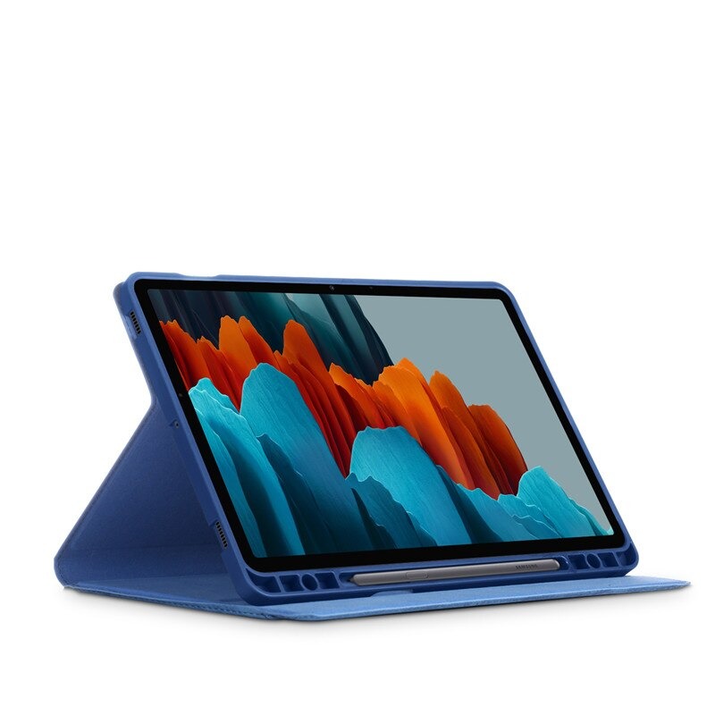Case SamsungGalaxy Tab S7 FE 12.4"(T730,T736) #เคสฝาพับหนัง PU ลายผิวผ้ามีช่องใส่ปากกา with Pencil Holder Stand Business Card Slot Cover สำเนา
