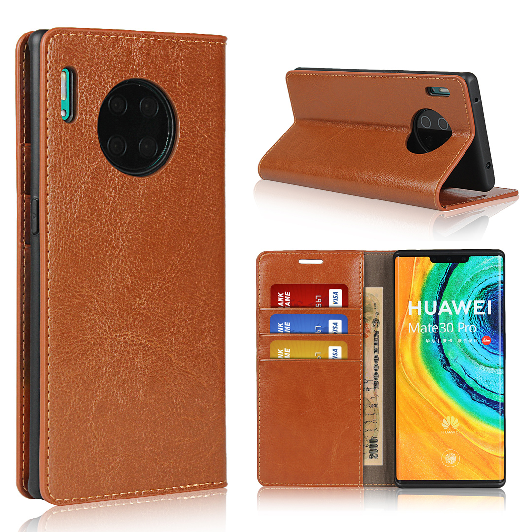 Case Huawei Mate 30 Pro #เคสฝาพับหนังแท้แบบกระเป๋าสตางค์คุณภาพดี Crazy Horse Genuine Leather Cover