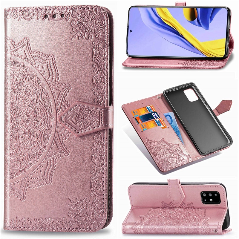 เคส Samsung Galaxy A71 5G #เคสฝาพับหนัง PU ผิวลายนูน Embossed Mandala Flower Leather Wallet