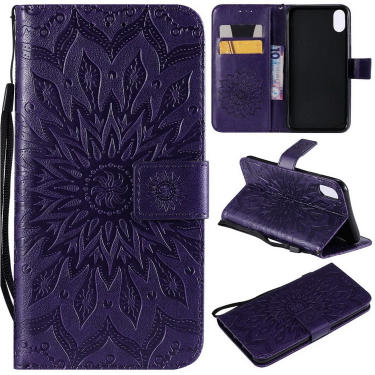 Case Huawei Y5 (2019) #เคสฝาพับหนัง PU รูปแบบกระเป๋าสตางค์ Imprint Sunflower Wallet Leather Stand