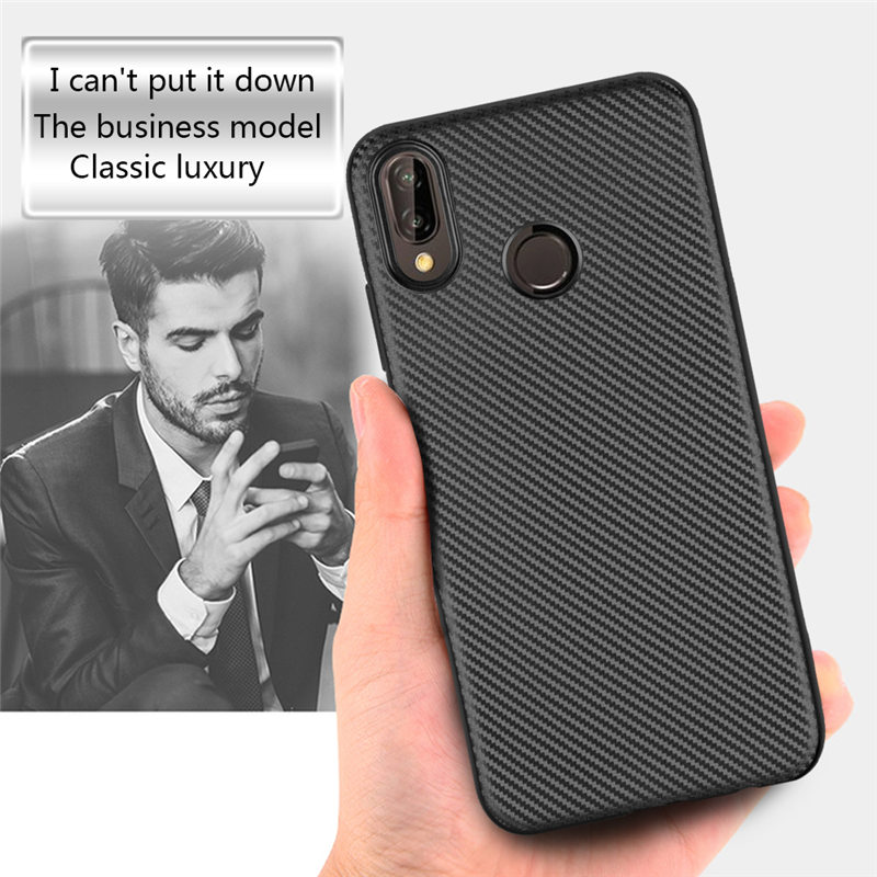 เคส Huawei P20 Lite / Nova 3e #เคสฝาหลัง TPU นิ่มแบบคาร์บอนไฟเบอร์ Soft Skin Case