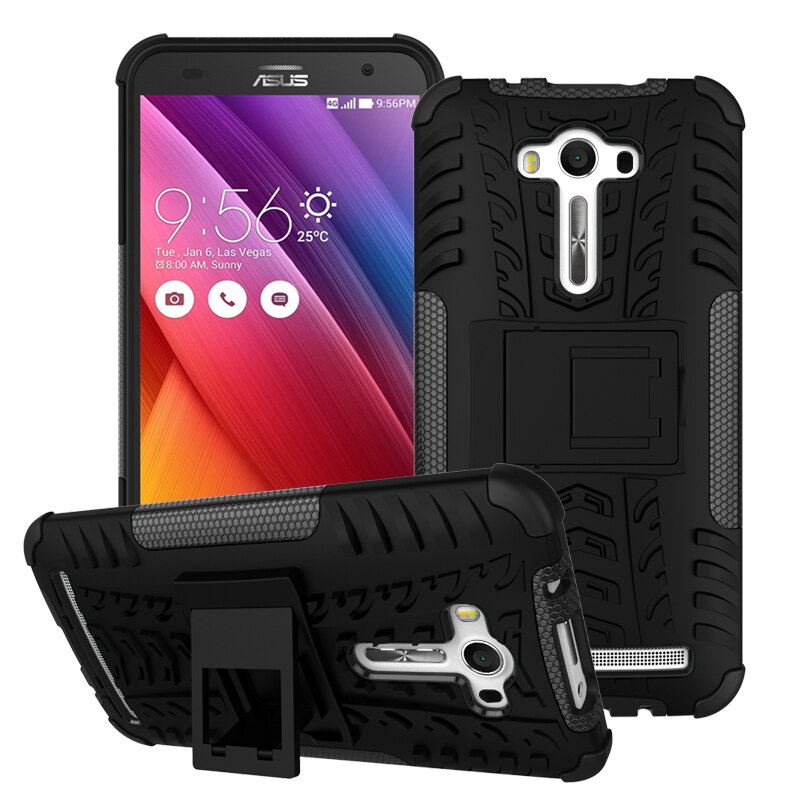 เคส Asus Zenfone 2 Laser ZE550KL ZE551KL #เคสฝาหลังไฮบริดรูปแบบยางรถยนต์ Kickstand TPU + PC 2 in 1