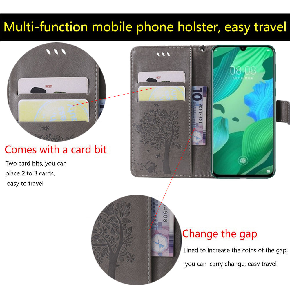 Case iPhone 13 Pro Max#เคสฝาพับหนัง PU พิมพ์ลาย Imprint Cat and Tree Pattern Leather Protection Cover