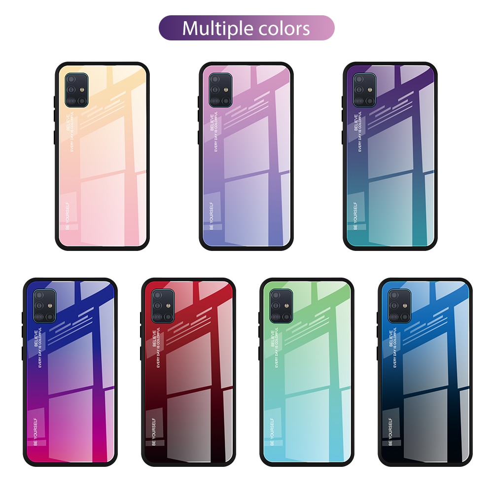 เคส Samsung Galaxy A51 #เคสฝาหลัง Gradient Color Glass + PC + TPU Hybrid Case