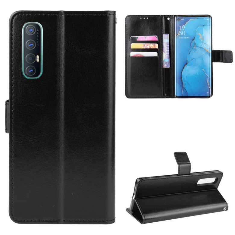 เคส OPPO Reno 3 Pro 4G #เคสฝาพับหนัง PU ผิวหนังม้า Crazy Horse Texture Leather Wallet