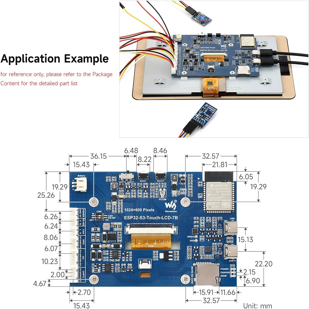 Waveshare ESP32-S3 7.0 นิ้ว 1024x600 LCD Development Board ESP32 จอแสดงผลหน้าจอสัมผัส LVGL GUI สําหรับ Arduino