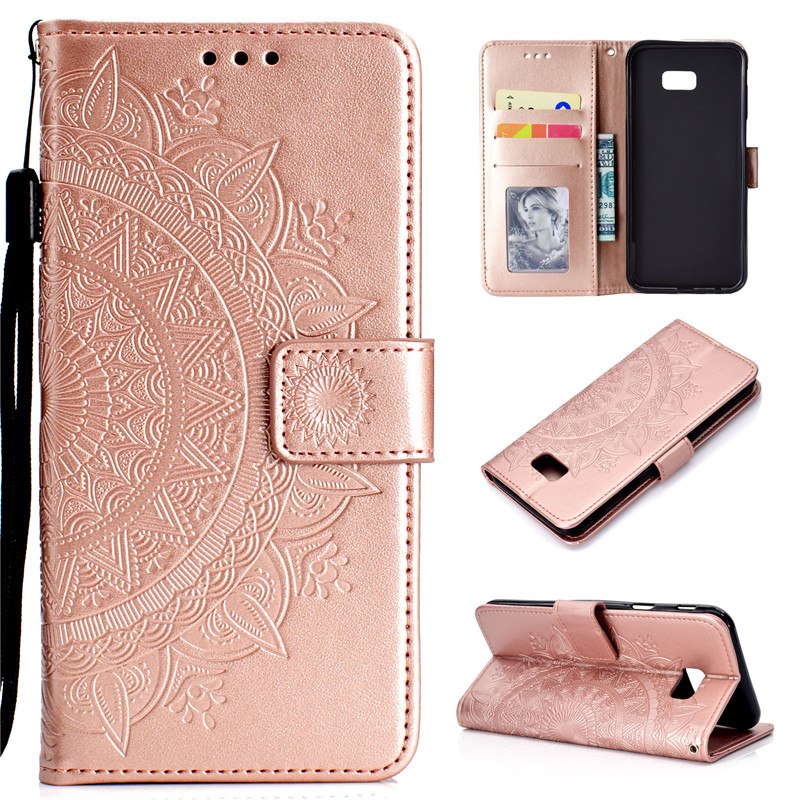 Case Samsung Galaxy J4+ #เคสฝาพับหนัง PU ปั้มลาย Imprint Mandala Flower สีสันสวยงามทันสมัย