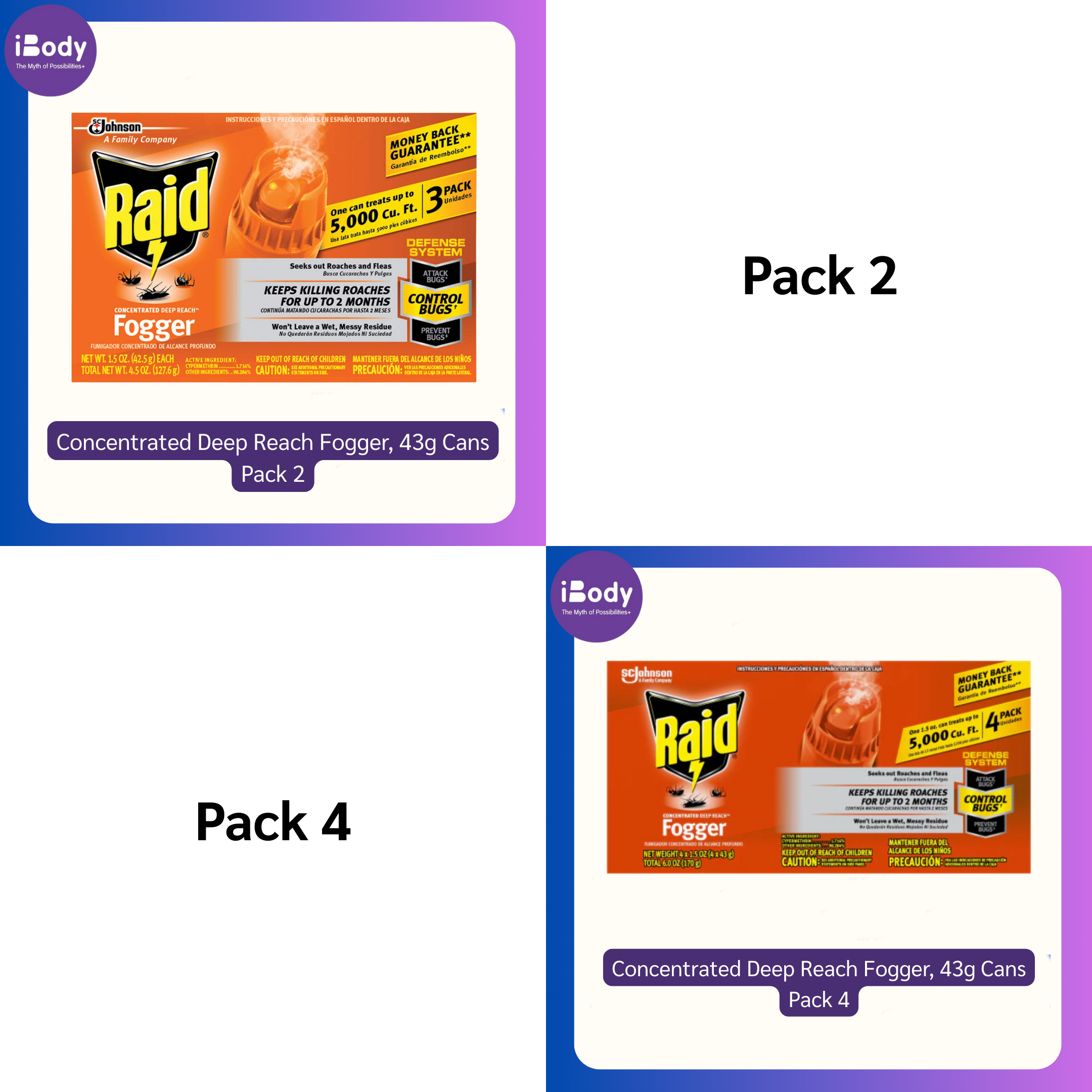 Raid® Concentrated Deep Reach Fogger, 43g Cans เครื่องกำจัดแมลง แบบพ่น มด ยุง แมลงสาบ แมงมุม หมัด และอื่นๆ