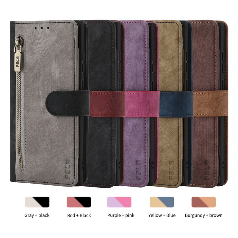 เคส Huawei P30 Lite#เคสฝาพับหนัง PU 2 สี มีช่องใส่บัตร ช่องซิป ปิดแม่เหล็ก Zipper Pocket Stand Flip Cover with Strap
