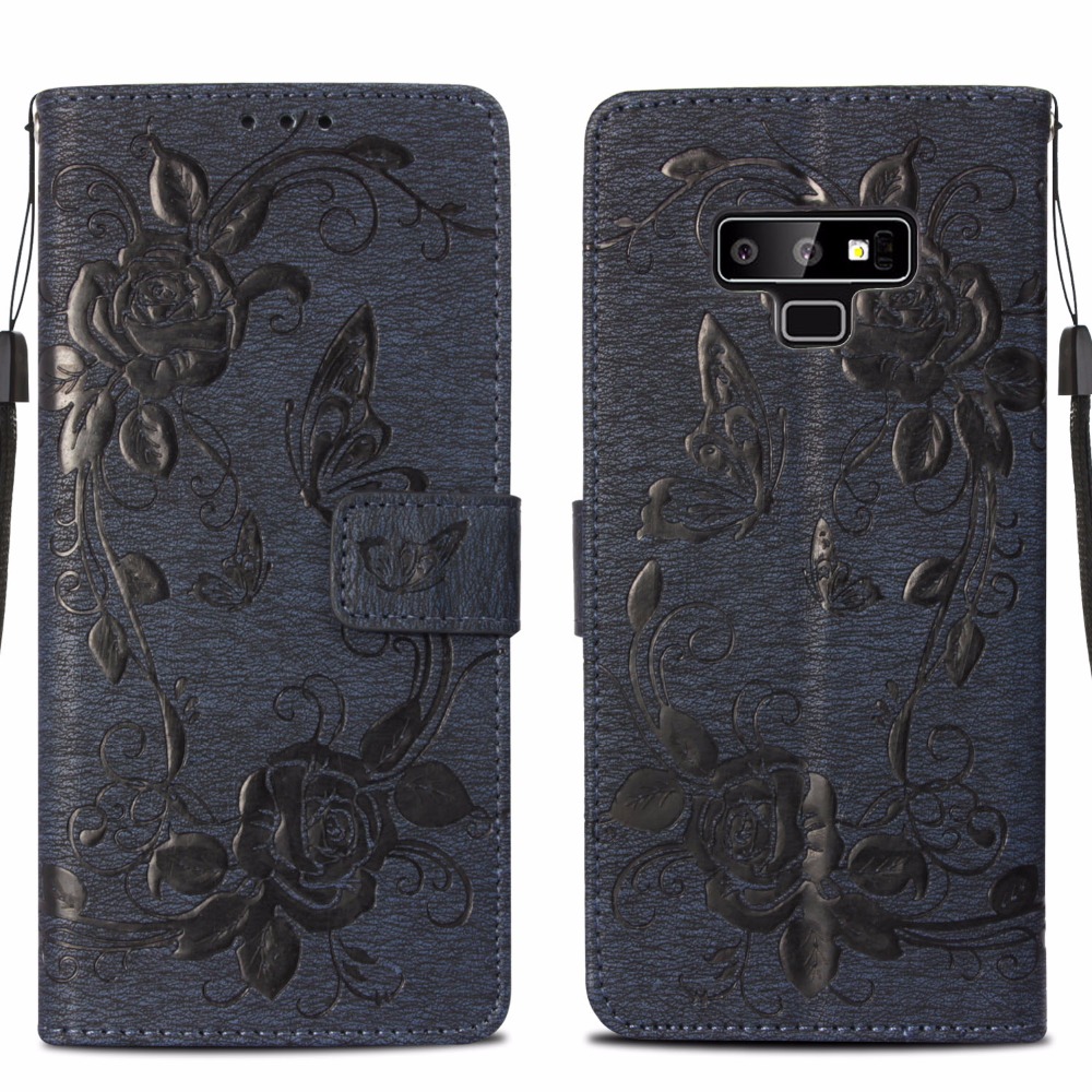 Case Samsung Galaxy Note 9 #เคสฝาพับลายดอกไม้ผีเสื้อ Imprint Butterfly Flower Wallet
