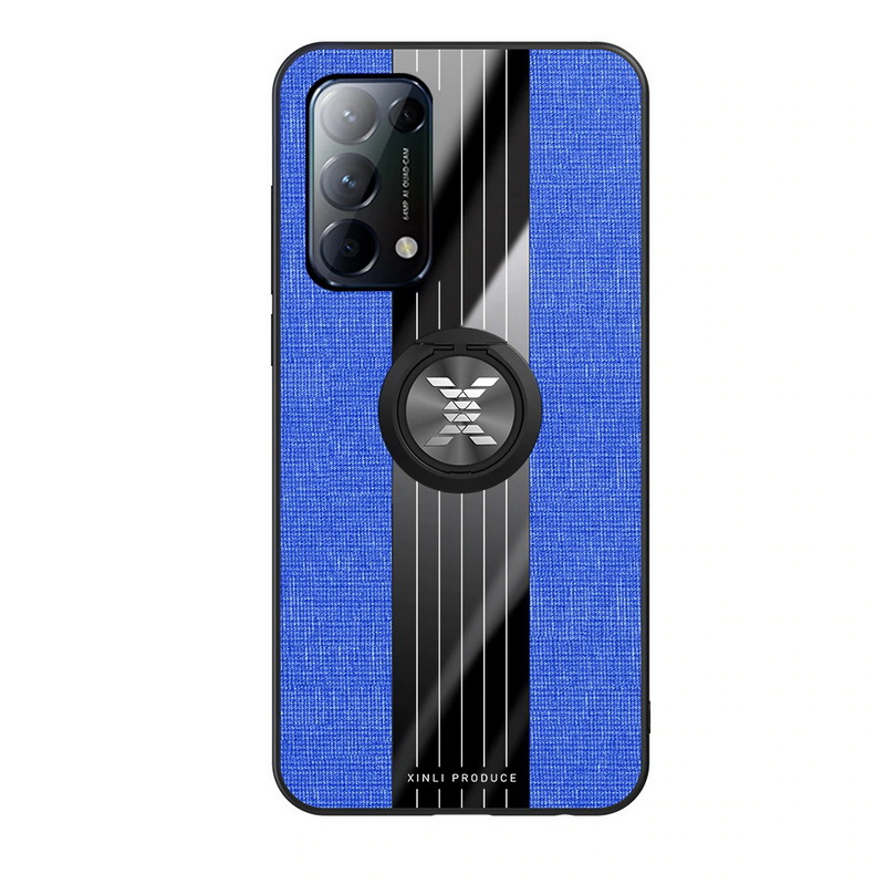 เคส OPPO Reno 5 Pro 5G #เคสฝาหลังเคลือบผ้าเนื้อมีแหวนสวมนิ้ว TPU ไฮบริด+อะคริลิ + แหวนโลหะ [ในตัวแผ่นโลหะแม่เหล็ก] Fashion Woven Cloth Casing Finger Ring Holder Back Case