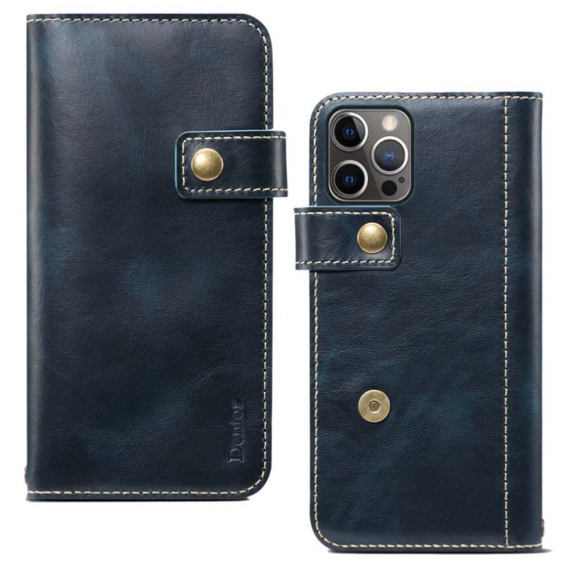 Case iPhone 14 Pro Max #เคสฝาพับหนังแท้พร้อมสายคล้อง Genuine Wallet Leather Phone Cover with Lanyard
