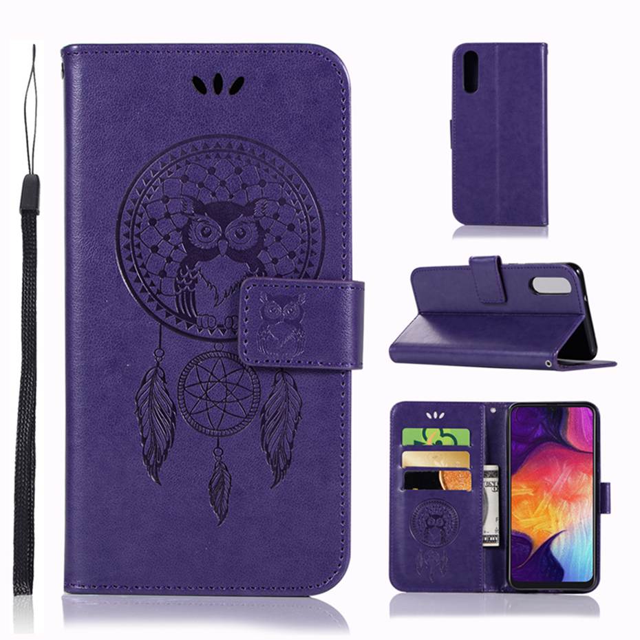 เคส Samsung Galaxy A70 #เคสฝาพับแบบกระเป๋าสตางค์ฝาพับหนัง PU ลายนกฮูก Imprint Owl Dream Catcher PU Leather
