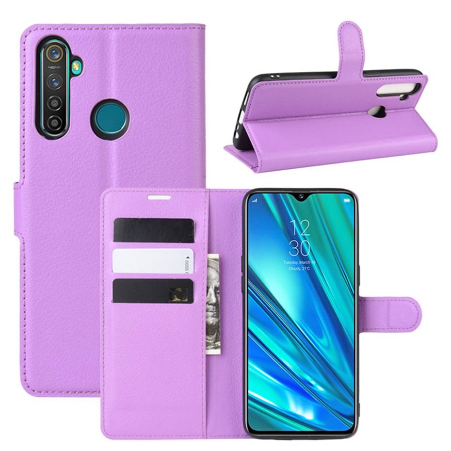 Case Realme 5i/ 5/5s #เคสฝาพับสไตล์กระเป๋าสตางค์หนัง PU ผิวลิ้นจี่