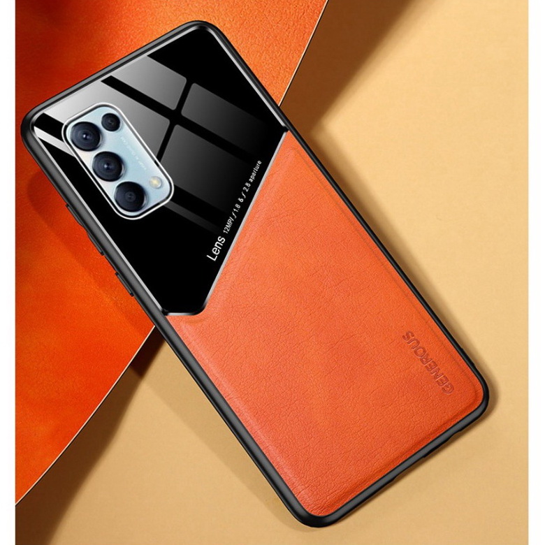 เคส OPPO Reno 5 Pro 5G#เคสฝาหลังไฮบริด PU +TPU + glass สีทูโทน Shockproof Leather Mirror Glass Silicone Phone Back Cover
