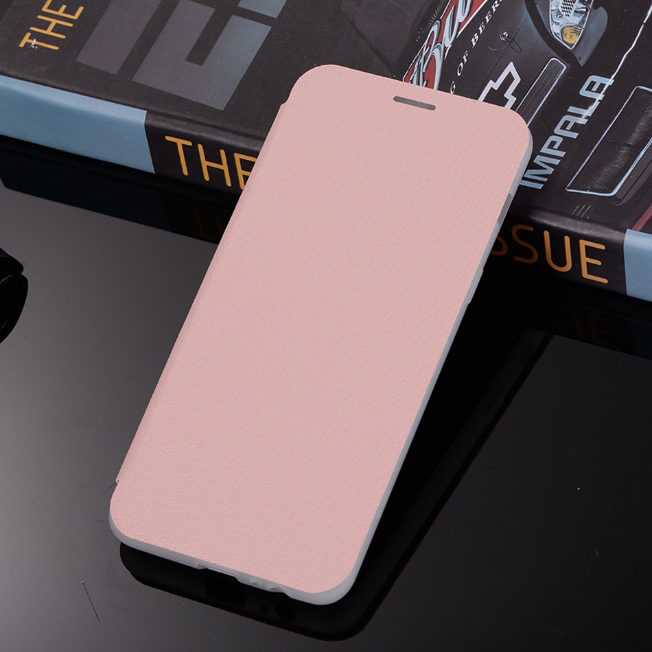 เคส Samsung Galaxy A8 + (2018) #เคสฝาพับผิวหนังลิ้นจี่พร้อมช่องเสียบการ์ดสีสันสวยงามสดใส