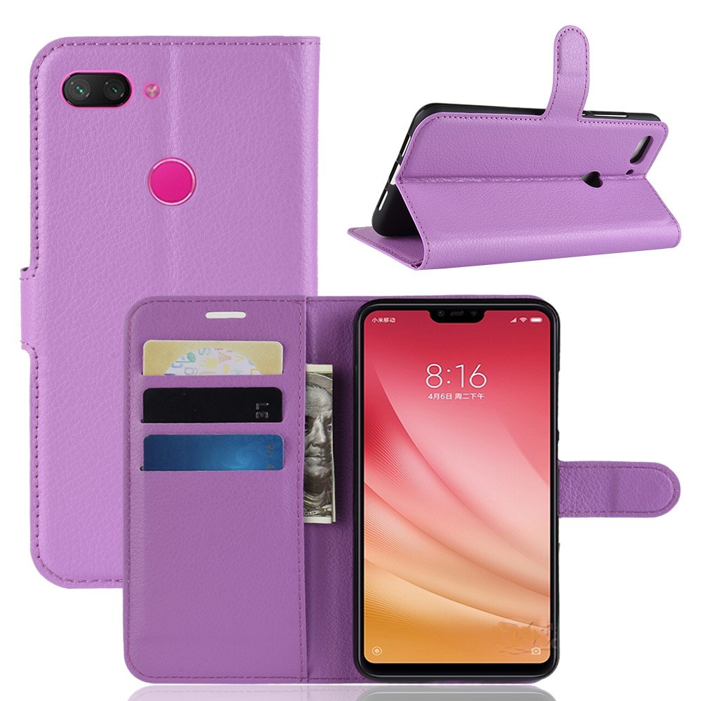 เคส Xiaomi Mi 8 Lite #เคสฝาพับสไตล์กระเป๋าสตางค์หนัง PU ผิวลิ้นจี่สีสันสวยงามทันสมัย