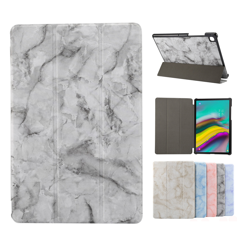 เคส Samsung Galaxy Tab S5e SM-T720 #เคสฝาพับปกสามพับลายเนื้อหินอ่อน Marble Texture Tri-fold PU Leather + PC Stand Tablet Shell