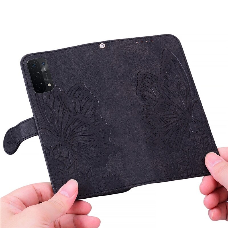 เคส Oppo A74 5G #เคสฝาพับพิมพ์ลายผีเสื้อกับดอกไม้ Imprinted Butterfly Flowers Leather