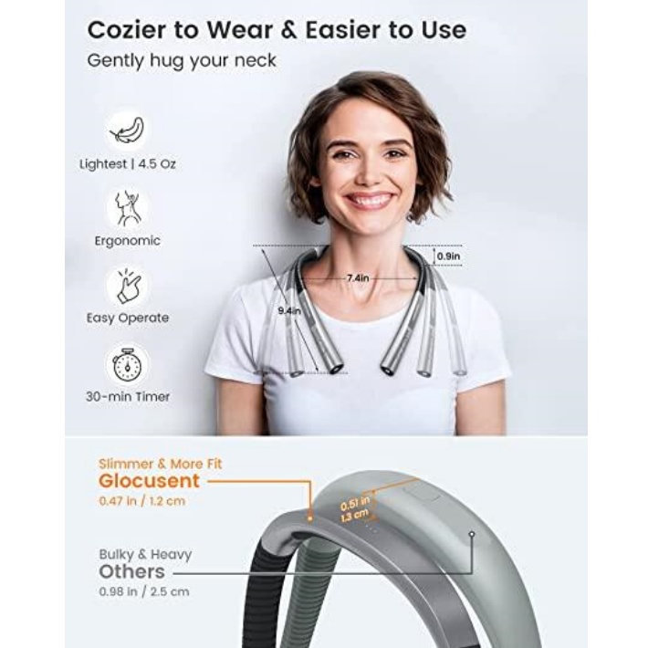 Glocusent® Upgraded LED Neck Reading Light ไฟอ่านหนังสือ ไฟฉายแบบคล้องคอ แบบชาร์จได้ ไฟLEDปรับความสว่างได้