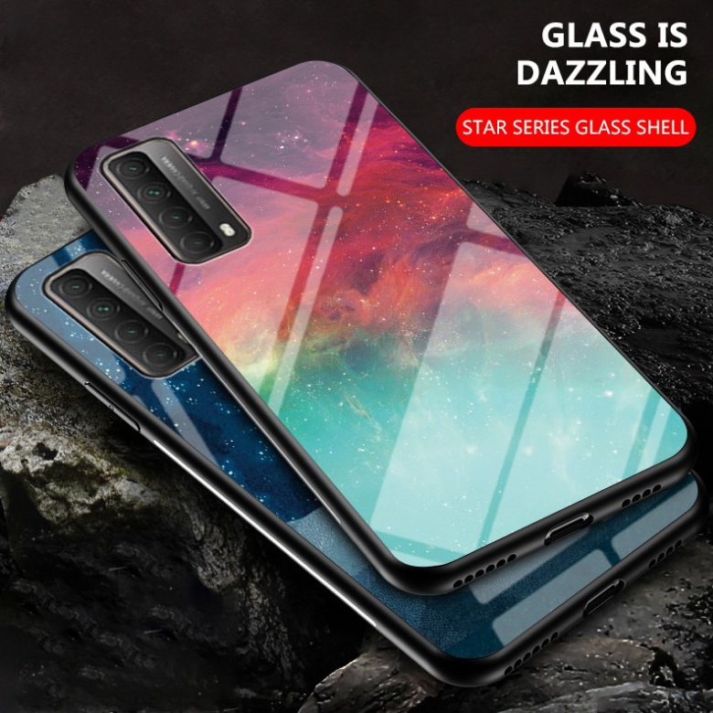 เคส Huawei Y7a #เคสฝาหลัง Gradient Color Glass + PC + TPU Hybrid Case