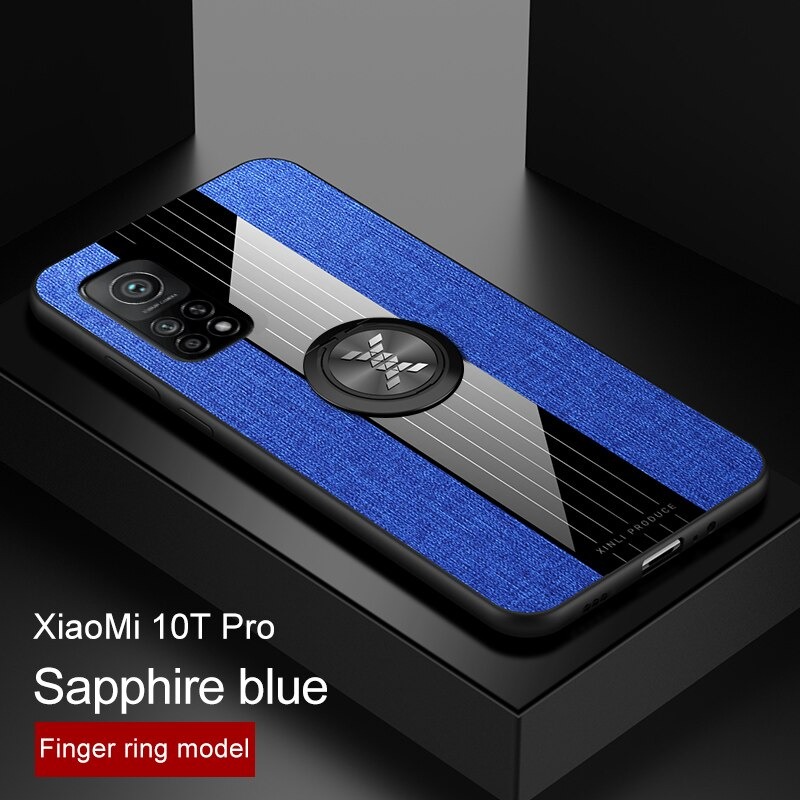 เคส Xiaomi Mi 10T #เคสฝาหลังเคลือบผ้าเนื้อมีแหวนสวมนิ้ว TPU ไฮบริด+อะคริลิ + แหวนโลหะ