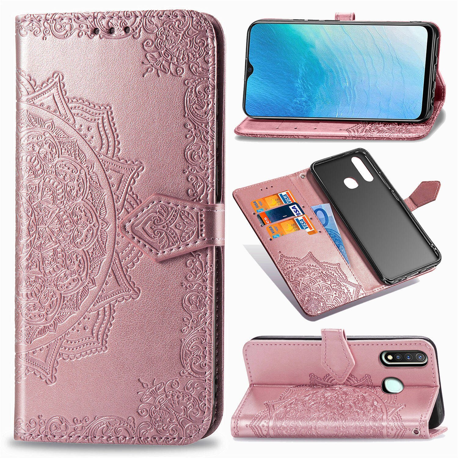 Case Vivo Y19 #เคสฝาพับหนัง PU ผิวลายนูน Embossed Mandala Flower Leather Wallet