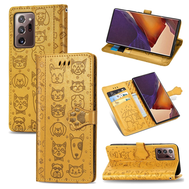 เคส Samsung Galaxy Note 20 / Note 20 5G#เคสฝาพับลายการ์ตูนย์แถบปิดแม่เหล็กพับตั้งได้ Cat And Dog Pattern Card Slot Wallet Phone Case