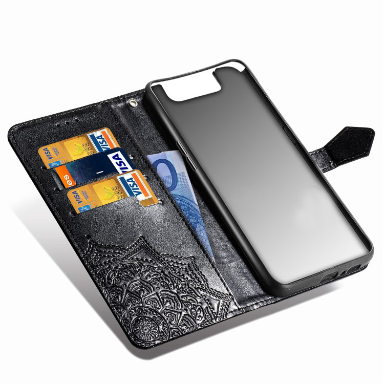 Case Samsung Galaxy A80 #เคสฝาพับหนัง PU ผิวลายนูน Embossed Mandala Flower Leather Wallet