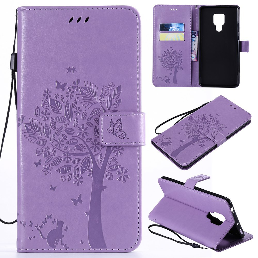 Case Huawei Mate 20 X #เคสฝาพับหนัง PU พิมพ์ลาย Imprint Cat and Tree Pattern Leather Protection Cover