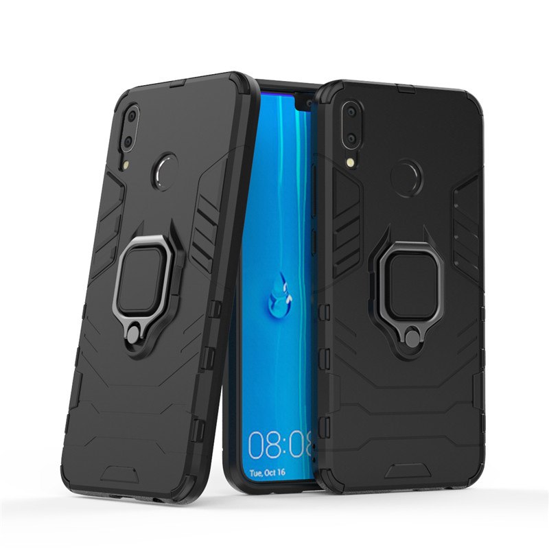 Case Huawei Y9 (2019) #เคสฝาหลังพลาสติกแข็ง +TPU Hybrid Case มีแหวนสวมนิ้วโลหะ สีสันสวยงามทันสมัย