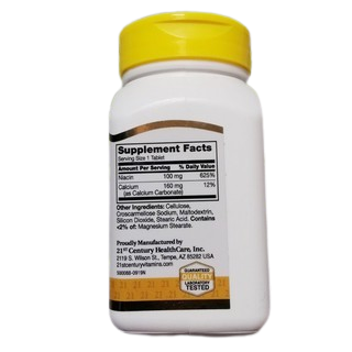 21st Century® Niacin 100mg Plus Calcium,250mg Plus Calcium 125mg, 500 mg แบบ Prolonged Release, วิตามินบี ไนอะซิน