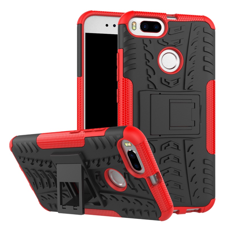 เคส Xiaomi Mi A1 #เคสฝาหลังไฮบริดรูปแบบยางรถยนต์ Kickstand TPU + PC 2 in 1 สีสันสวยงาม