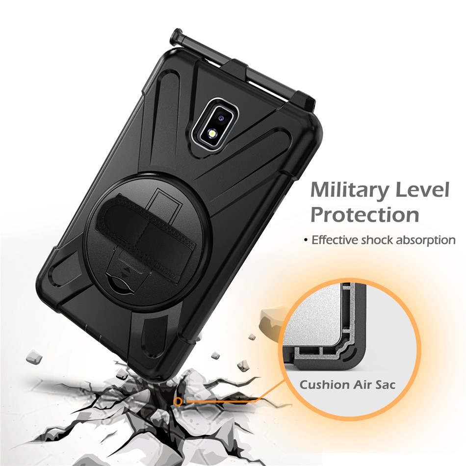 เคส Samsung Galaxy Tab Active 2 8.0 SM-T390 T395 T397 #เคสฝาหลังกันกระแทก X-Shape 360 Degree Rotary Kickstand PC + Silicone มีสายคล้องมือ มีสายคล้องคอ