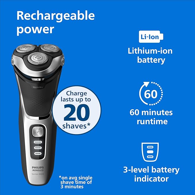 Philips® Norelco Shaver 3800 Rechargeable Wet & Dry For great Skin Comfort Medel S3311/85 ฟิลิปส์ เครื่องโกนหนวดไฟฟ้า