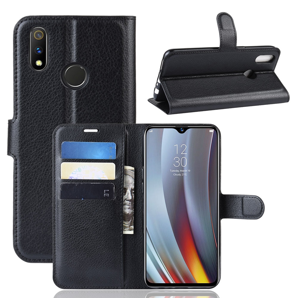 เคส Realme 3 Pro #เคสฝาพับสไตล์กระเป๋าสตางค์หนัง PU ผิวลิ้นจี่