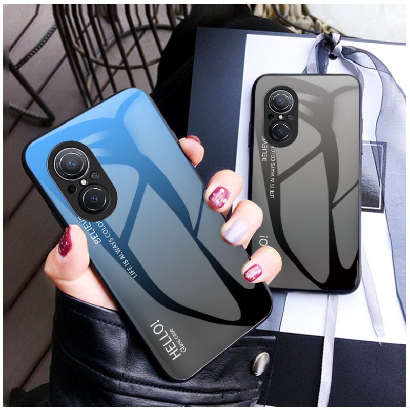 เคส Huawei Nova 9 SE #เคสฝาหลัง Gradient Color Glass + PC + TPU Hybrid Case
