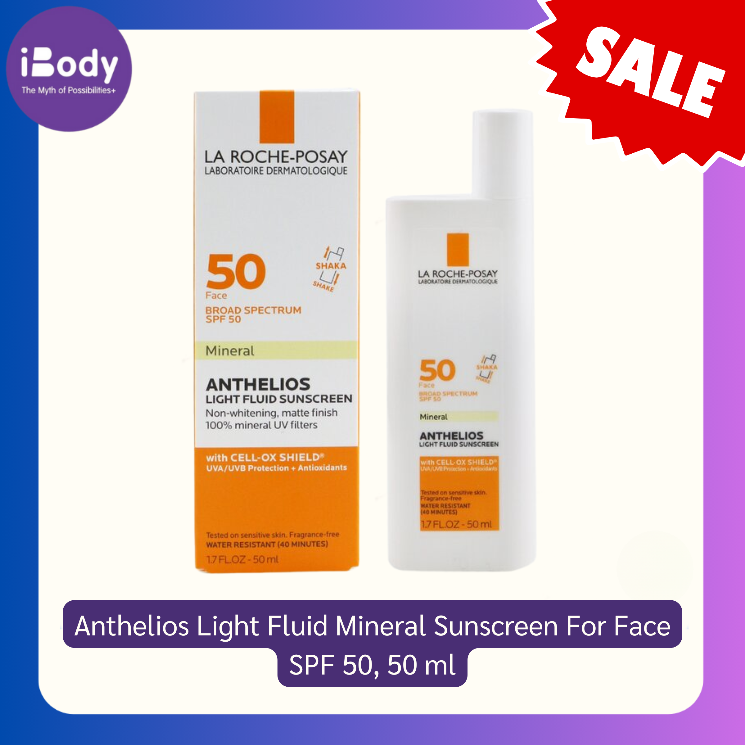 (Pre Order) La Roche-Posay® Anthelios Light Fluid Mineral Sunscreen For Face SPF 50, 50 ml ลาโรช-โพเซย์ แอนเทลิโอส ครีมกันแดด สำหรับผิวหน้า
