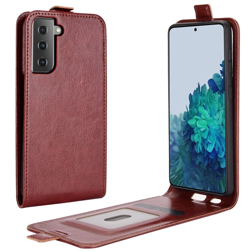 เคส Samsung Galaxy S21 #เคสฝาพับหนัง PU Crazy Horse แนวตั้ง พร้อมช่องเสียบการ์ด