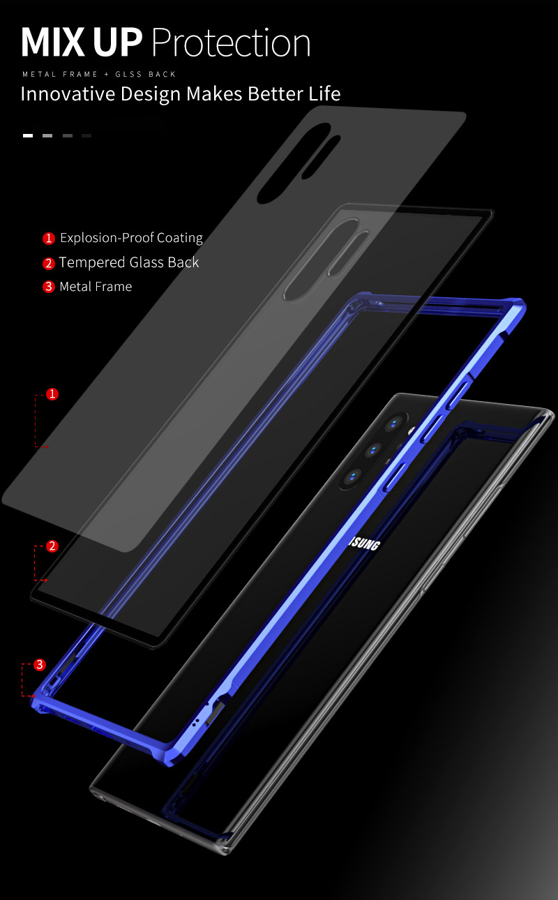 Case Samsung Galaxy Note 10+ #เคสกรอบโลหะแผ่นหลังกระจกนิรภัยแข็ง Metal Frame + Glass Back Hard Cover