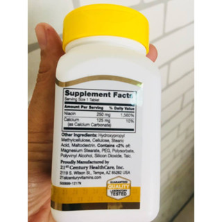21st Century® Niacin 100mg Plus Calcium,250mg Plus Calcium 125mg, 500 mg แบบ Prolonged Release, วิตามินบี ไนอะซิน