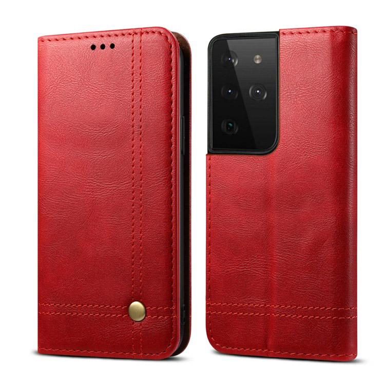 Case Samsung Galaxy S21 Ultra 5G #เคสฝาพับหนัง PU Crazy Horse Texture Retro Leather Auto-absorbed Wallet คุณภาพดี