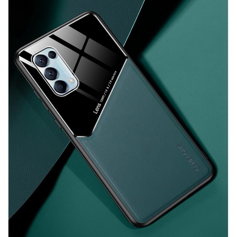 เคส OPPO Reno 5 Pro 5G#เคสฝาหลังไฮบริด PU +TPU + glass สีทูโทน Shockproof Leather Mirror Glass Silicone Phone Back Cover