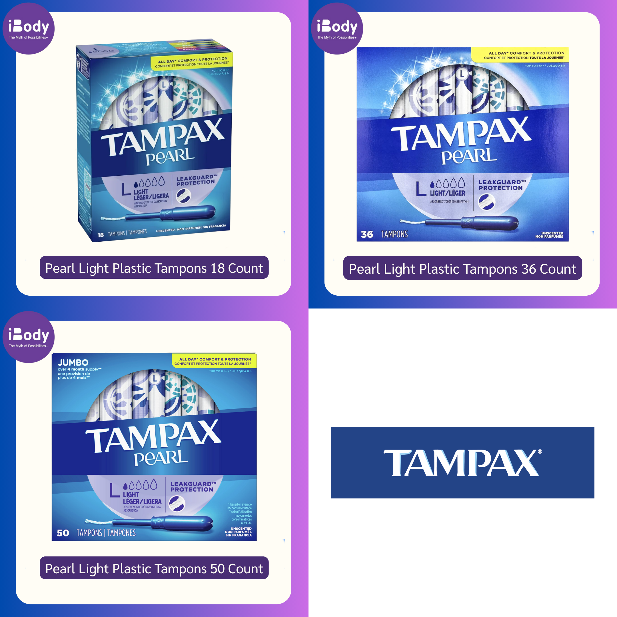 (Tampax®) Pearl Light Plastic Tampons 18, 36, 50 Count ผ้าอนามัยแบบสอด เหมาะกับวันมาน้อย