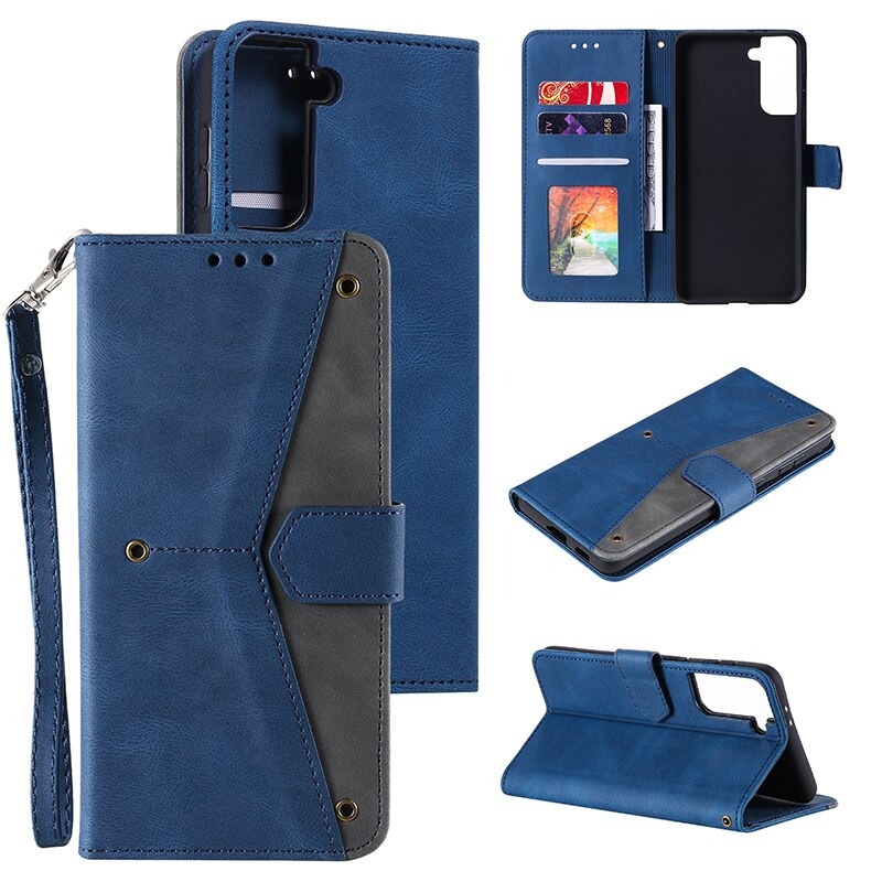 เคส Samsung Galaxy S21 #เคสฝาพับหนัง PU Splicing Stitching Stand Skin-touch Leather