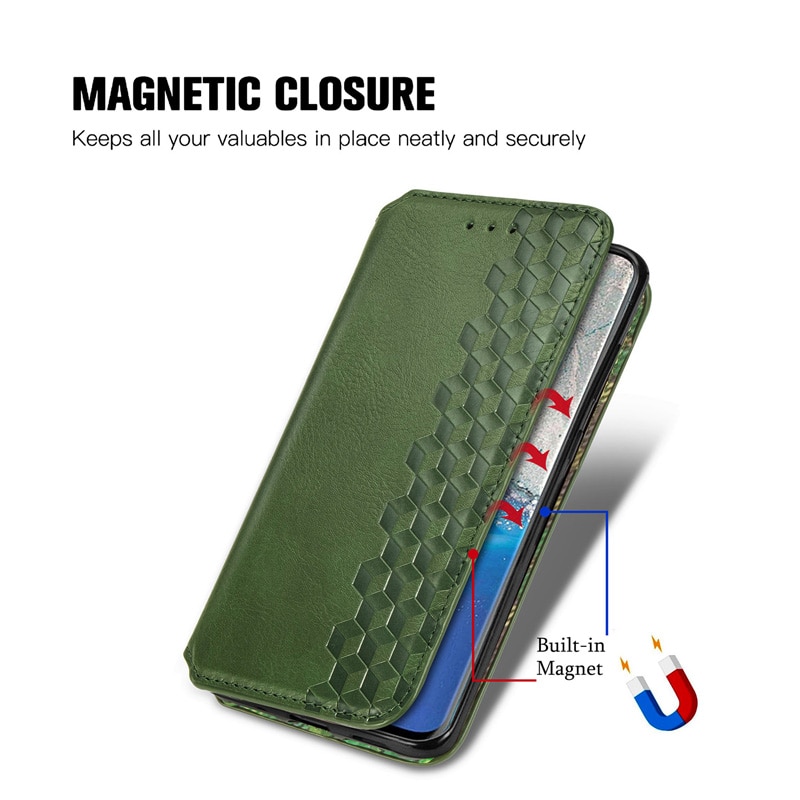 Case OPPO Reno 4 4G #เคสฝาพับแบบกระเป๋าสตางค์ Magnetic Flip Wallet Bracket Leather Lattice TPU Phone Case
