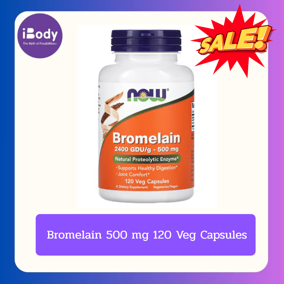 Now Bromelain 500 mg 120 Veg Capsules แคปซูลมังสวิรัติ