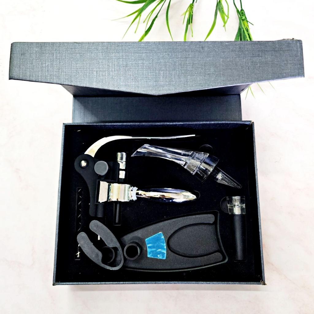 Sawpy® Wine Opener Kit Set, Corkscrew Gift, Silver ชุดของขวัญที่เปิดไวน์ พร้อมเครื่องตัดฟอยล์ สีเงิน