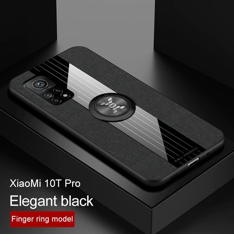 เคส Xiaomi Mi 10T #เคสฝาหลังเคลือบผ้าเนื้อมีแหวนสวมนิ้ว TPU ไฮบริด+อะคริลิ + แหวนโลหะ